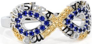 Sapphire White Yellow Gold Celtic Infinity Irish "My eternal love" Ring