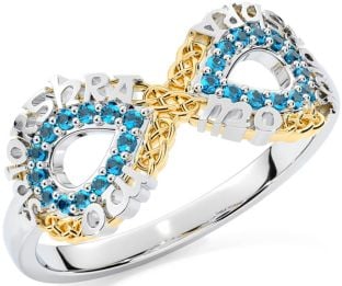 Topaz White Yellow Gold Celtic Infinity Irish "My eternal love" Ring