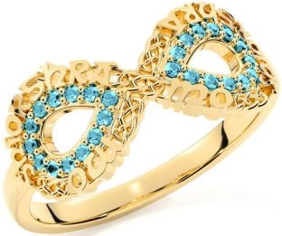 Aquamarine Gold Celtic Infinity Irish "My eternal love" Ring