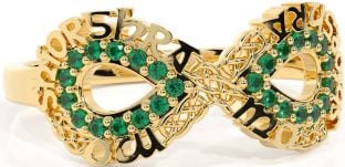 Emerald Gold Celtic Infinity Irish "My eternal love" Ring
