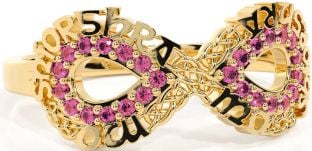 Pink Tourmaline Gold Celtic Infinity Irish "My eternal love" Ring