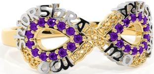 Amethyst White Yellow Gold Celtic Infinity Irish "My eternal love" Ring