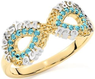 Aquamarine White Yellow Gold Celtic Infinity Irish "My eternal love" Ring