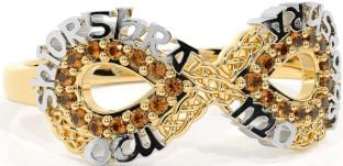 Citrine White Yellow Gold Celtic Infinity Irish "My eternal love" Ring