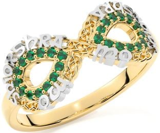 Emerald White Yellow Gold Celtic Infinity Irish "My eternal love" Ring