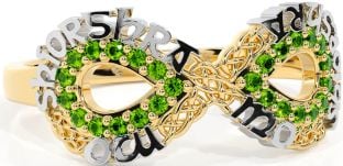 Peridot White Yellow Gold Celtic Infinity Irish "My eternal love" Ring