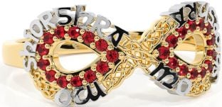 Ruby White Yellow Gold Celtic Infinity Irish "My eternal love" Ring