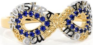 Sapphire White Yellow Gold Celtic Infinity Irish "My eternal love" Ring
