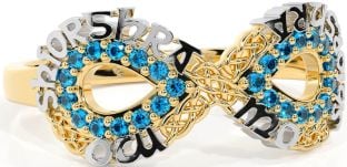 Topaz White Yellow Gold Celtic Infinity Irish "My eternal love" Ring