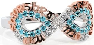 Aquamarine Rose Gold Silver Celtic Infinity Irish "My eternal love" Ring