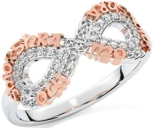 Diamond Rose Gold Silver Celtic Infinity Irish "My eternal love" Ring