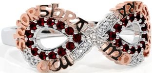 Garnet Rose Gold Silver Celtic Infinity Irish "My eternal love" Ring