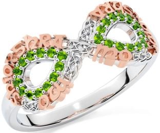Peridot Rose Gold Silver Celtic Infinity Irish "My eternal love" Ring