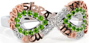 Peridot Rose Gold Silver Celtic Infinity Irish "My eternal love" Ring