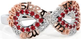 Ruby Rose Gold Silver Celtic Infinity Irish "My eternal love" Ring