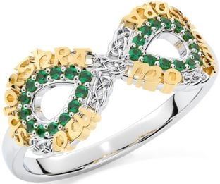 Emerald Gold Silver Celtic Infinity Irish "My eternal love" Ring