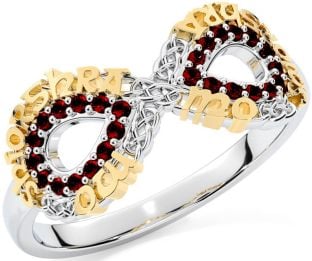Garnet Gold Silver Celtic Infinity Irish "My eternal love" Ring