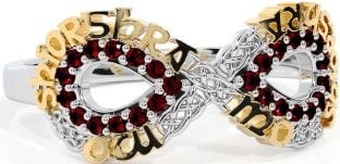 Garnet Gold Silver Celtic Infinity Irish "My eternal love" Ring