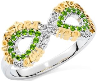 Peridot Gold Silver Celtic Infinity Irish "My eternal love" Ring