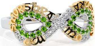 Peridot Gold Silver Celtic Infinity Irish "My eternal love" Ring
