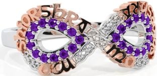 Amethyst White Rose Gold Celtic Infinity Irish "My eternal love" Ring