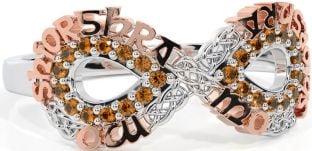 Citrine White Rose Gold Celtic Infinity Irish "My eternal love" Ring
