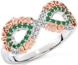 Emerald White Rose Gold Celtic Infinity Irish "My eternal love" Ring