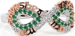 Emerald White Rose Gold Celtic Infinity Irish "My eternal love" Ring