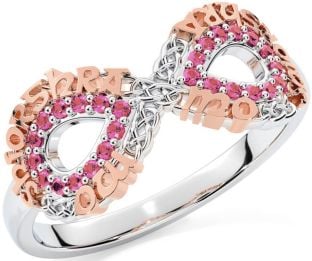 Pink Tourmaline White Rose Gold Celtic Infinity Irish "My eternal love" Ring