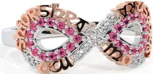 Pink Tourmaline White Rose Gold Celtic Infinity Irish "My eternal love" Ring