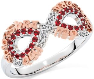 Ruby White Rose Gold Celtic Infinity Irish "My eternal love" Ring