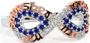 Sapphire White Rose Gold Celtic Infinity Irish "My eternal love" Ring