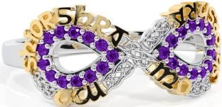Amethyst White Yellow Gold Celtic Infinity Irish "My eternal love" Ring