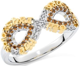 Citrine White Yellow Gold Celtic Infinity Irish "My eternal love" Ring