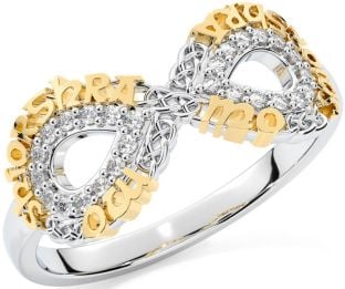 Diamond White Yellow Gold Celtic Infinity Irish "My eternal love" Ring