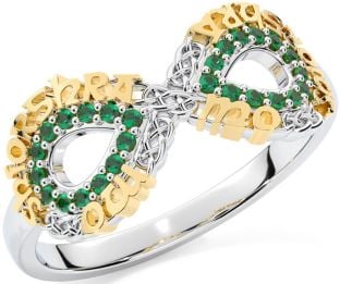 Emerald White Yellow Gold Celtic Infinity Irish "My eternal love" Ring