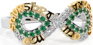 Emerald White Yellow Gold Celtic Infinity Irish "My eternal love" Ring