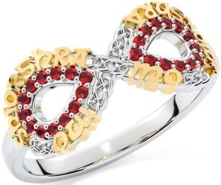 Ruby White Yellow Gold Celtic Infinity Irish "My eternal love" Ring
