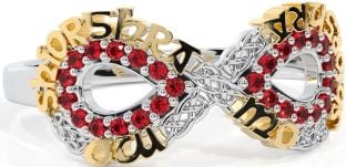 Ruby White Yellow Gold Celtic Infinity Irish "My eternal love" Ring