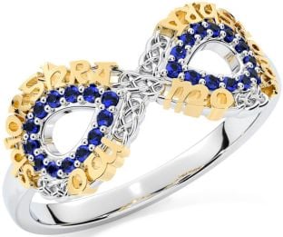 Sapphire White Yellow Gold Celtic Infinity Irish "My eternal love" Ring