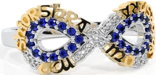 Sapphire White Yellow Gold Celtic Infinity Irish "My eternal love" Ring