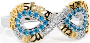 Topaz White Yellow Gold Celtic Infinity Irish "My eternal love" Ring
