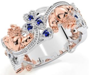 Sapphire Rose Gold Silver Claddagh Shamrock Ring