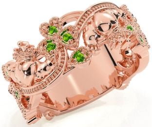 Peridot Rose Gold Claddagh Shamrock Ring