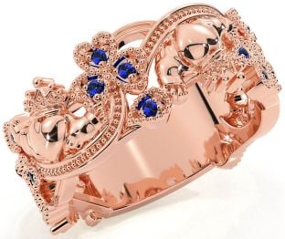 Sapphire Rose Gold Claddagh Shamrock Ring