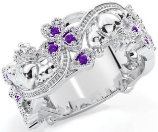 Amethyst White Gold Claddagh Shamrock Ring