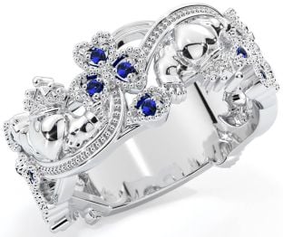 Sapphire White Gold Claddagh Shamrock Ring