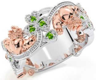 Peridot White Rose Gold Claddagh Shamrock Ring