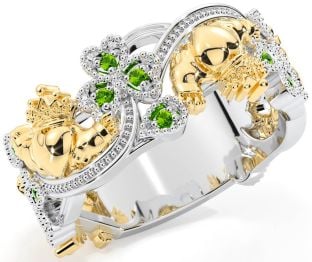 Peridot White Yellow Gold Claddagh Shamrock Ring