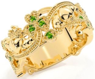 Peridot Gold Claddagh Shamrock Ring